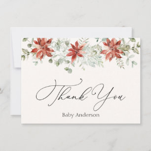 Winter Greenery Poinsettia Thank You  Note Card