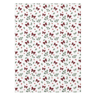 Winter Greenery Red Bow Christmas Tablecloth
