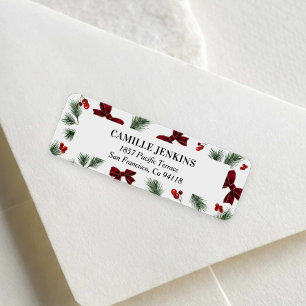Winter Greenery Red Bow Return Address Label