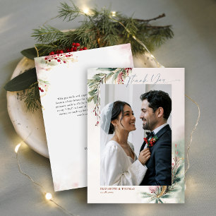 Winter Greenery Red Christmas Chic Photo Thank You Card