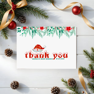 Winter Greenery Santa Hat Christmas Baby Shower Thank You Card