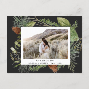 winter greenery save the date photo postcard