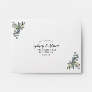 Winter Greenery Self-Addressed Wedding RSVP Envelope