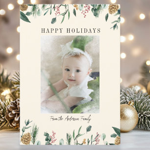 Winter Greenery Snow-Overlay  Photo Holiday Card