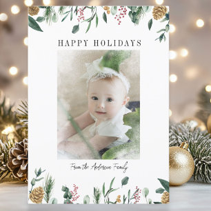 Winter Greenery Snow-Overlay  Photo Holiday Card