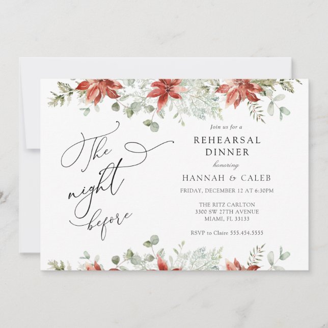 Winter Greenery The Night Before Rehearsal Dinner  Invitation (Front)