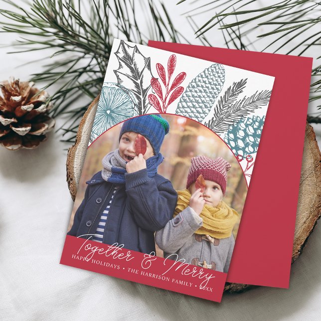 Winter Greenery Together and Merry Photo Holiday Card (Winter Greenery Together and Merry Photo Holiday Card)
