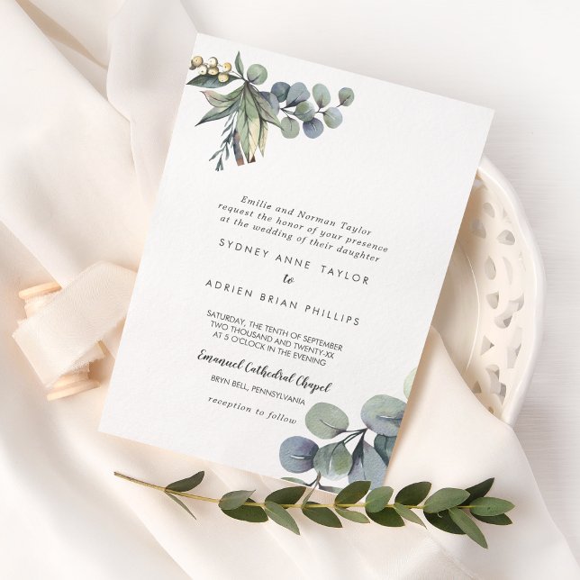 Winter Greenery Traditional Wedding Invitation (Creator Uploaded)
