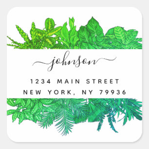 Winter Greenery Tropical Leaves Holiday Square Sticker
