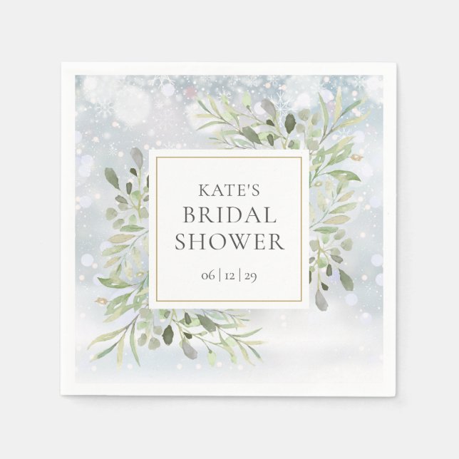 Winter Greenery Watercolor Bridal Shower Napkin (Front)