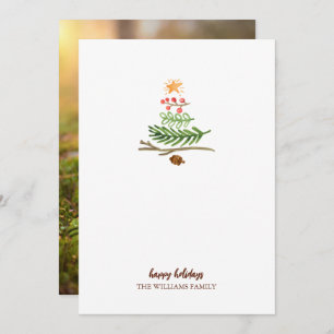 Winter Greenery Watercolor Photo Christmas Tree Card