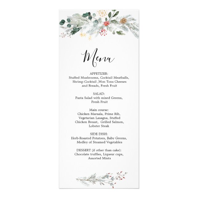 Winter Greenery Wedding Christmas Menu (Front)