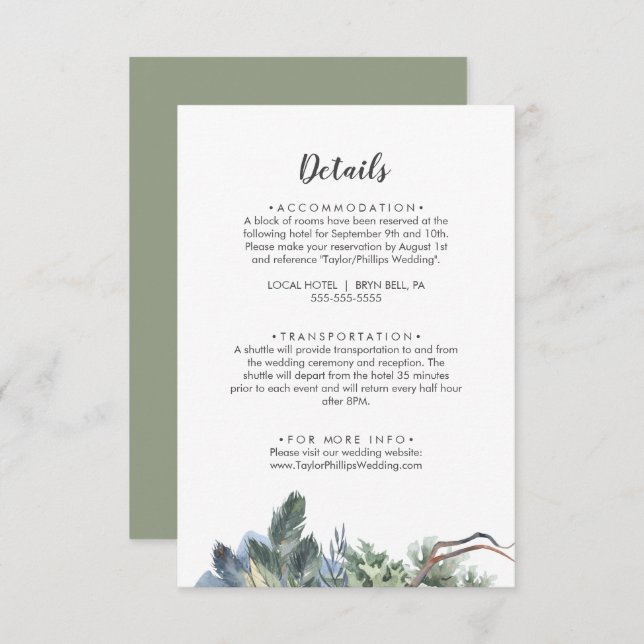 Winter Greenery Wedding Details Enclosure Card (Front/Back)