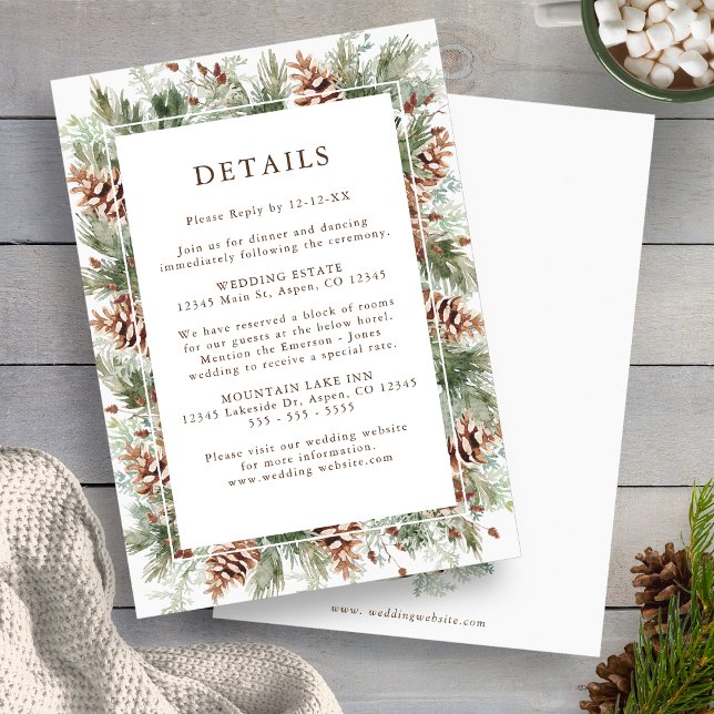 Winter Greenery Wedding Enclosure Cards (Winter Greenery Pinecone Wedding Details Enclosure Cards by Painted Paperie
)