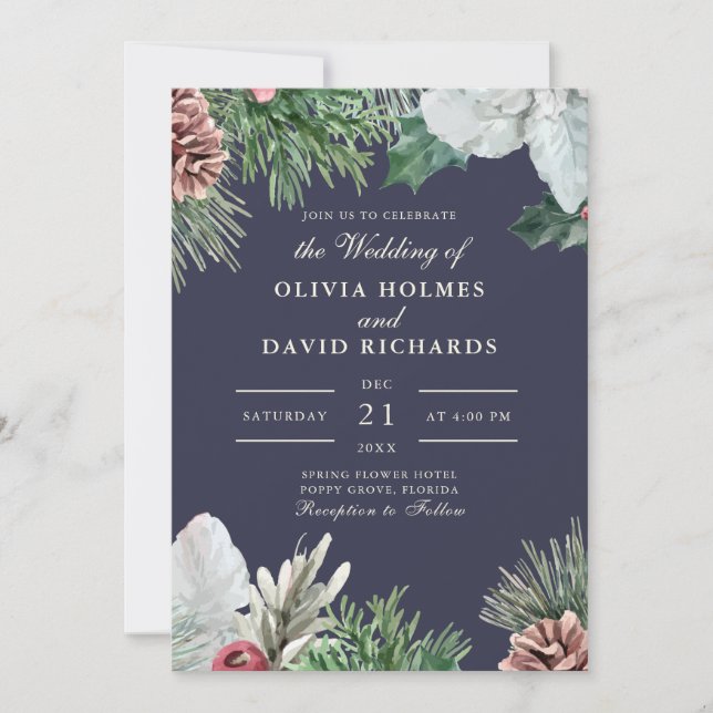 Winter Greenery Wedding Invitation (Front)