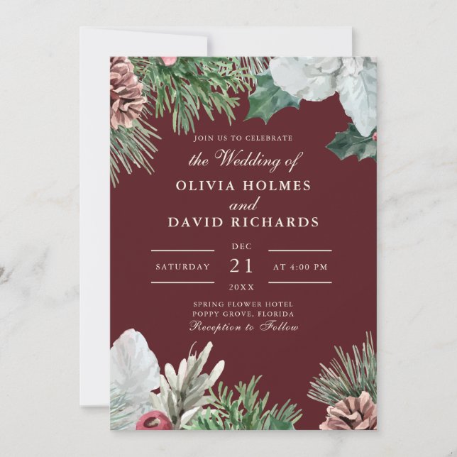 Winter Greenery Wedding Invitation (Front)