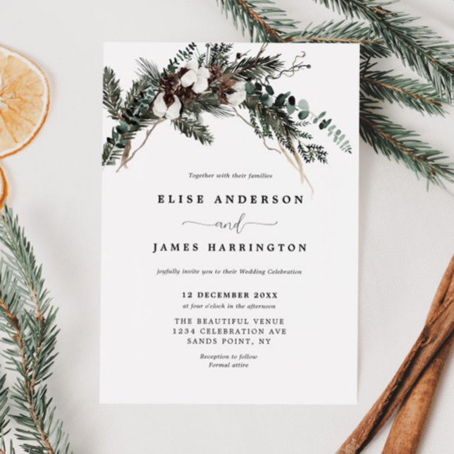 Winter Greenery Wedding Invitation (Creator Uploaded)