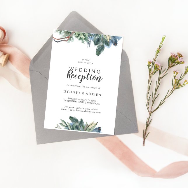 Winter Greenery Wedding Reception Only Invitation (Creator Uploaded)