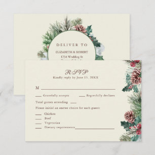 Winter Greenery Wedding RSVP Card