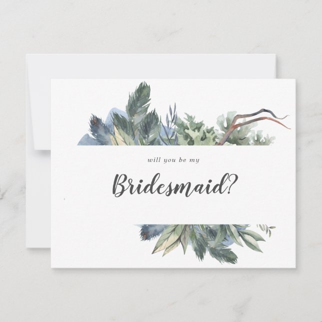 Winter Greenery Will You Be My Bridesmaid Card (Front)
