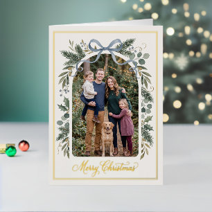 Winter Greenery with Ribbon Christmas Photo Foil Holiday Card