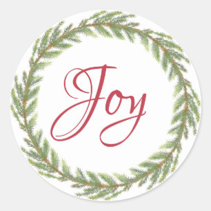 Winter Greenery Wreath Christmas Joy Classic Round Sticker