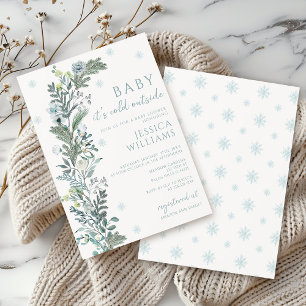 Winter Greenery Wreath Gender Neutral Baby Shower Invitation