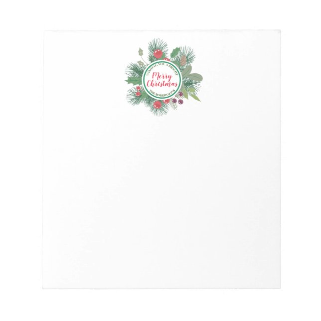 Winter Greenery Wreath Merry Christmas Notepad (Front)
