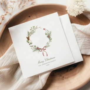 Winter Greenery Wreath Red Bow Napkin