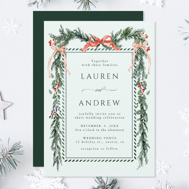 Winter Greens Garland Wedding Mint Green Invitation (Creator Uploaded)