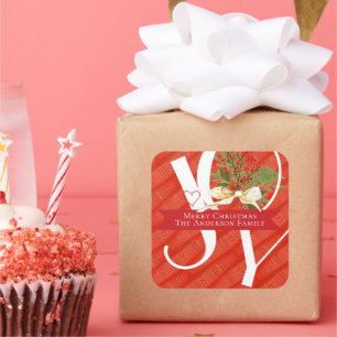 Winter Greens Red Joy Christmas Holiday Square Sticker