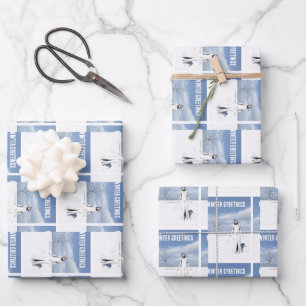 Winter Greetings. Female elf walking in the snow Wrapping Paper Sheet