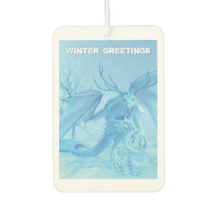 Winter Greetings. Ice dragon with antlers Car Air Freshener