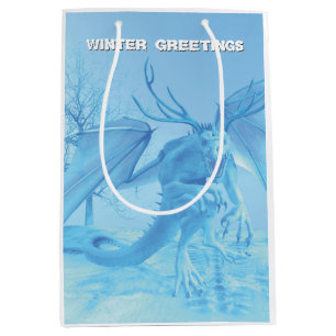 Winter Greetings. Ice dragon with antlers Medium Gift Bag