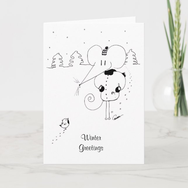 Winter Greetings Mouse and Robin Christmas Card (Front)