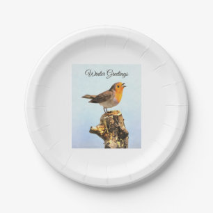 Winter Greetings. Robin singing Paper Plate