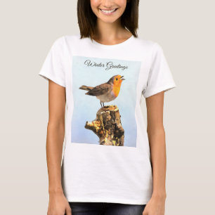 Winter Greetings. Robin singing T-Shirt