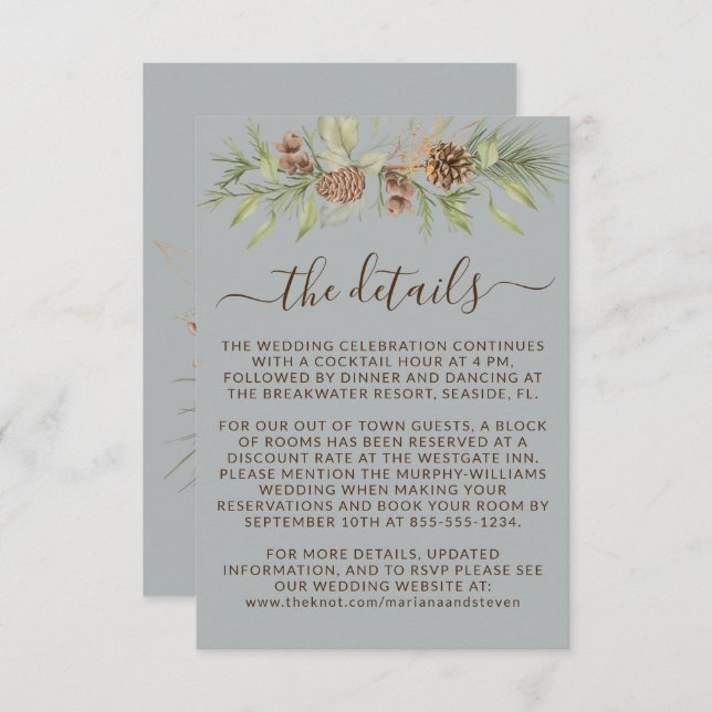 Winter Grey Details RSVP Website Wedding Enclosure Card (Front/Back)