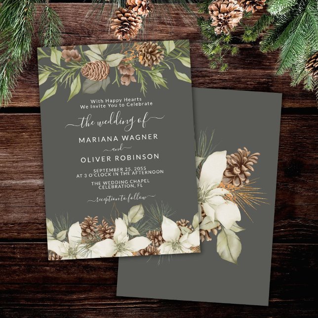 Winter Grey Elegant Script Wedding Invitation (Creator Uploaded)