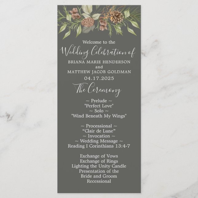 Winter Grey Elegant Script Wedding Programme (Front)