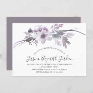 Winter Grey Floral Watercolor Bridal Baby Shower Invitation