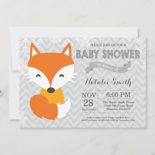 Winter Grey Fox Baby Shower Invitation (Front)