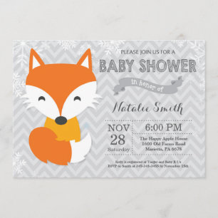 Winter Grey Fox Baby Shower Invitation