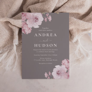 Winter Grey & Mauve Dusty Rose Wedding Invitation