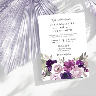 Winter Grey: Purple Lavender Floral Wedding Invitation