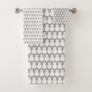 Winter Grey Snowmen Bath Towel Set