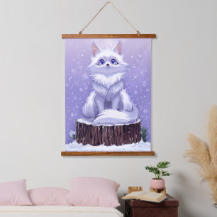Winter Guardian :Whimsical Arctic Fox wildlife  Hanging Tapestry