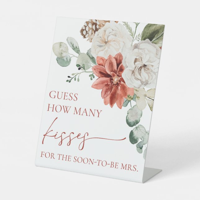 Winter Guess How Many Kisses for soon to be Mrs. Pedestal Sign (Front)