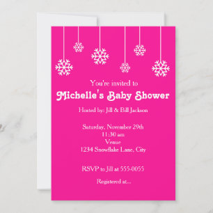 Winter Hanging Snowflakes Hot Pink Invitations