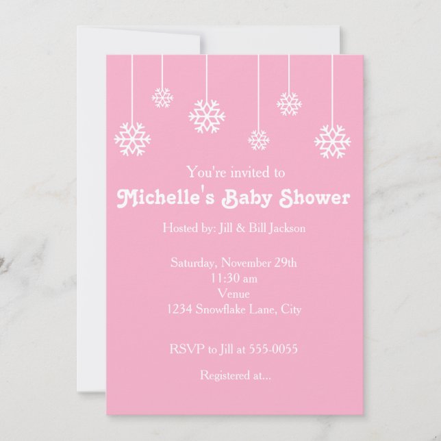 Winter Hanging Snowflakes Pink Party Invitation (Front)